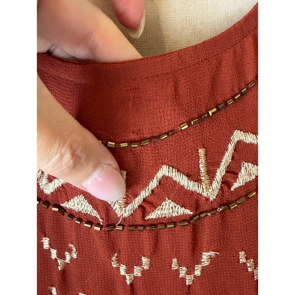 Forever 21 Dress Women Medium Orange Rust Beaded Embroidered Boho Halter Party - Picture 7 of 11
